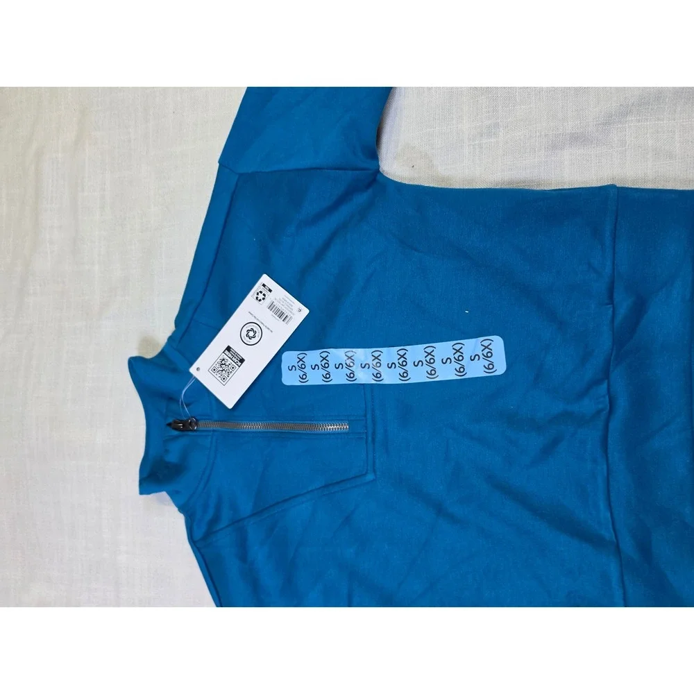 Members Mark Girls Sandwash Quarter Zip Pullover Turquoise Blue S 6 6X NWT